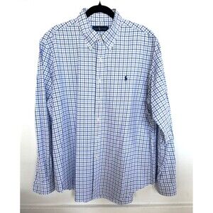 Ralph Lauren Men's 100% Cotton Check Blue/White Dress Shirt Button Down Size XL